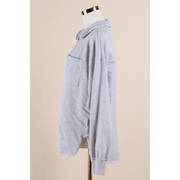 Sz XXS Aerie Take It Easy Popover Polo Sweatshirt In Medium Heather Gray GUC - Picture 3 of 6